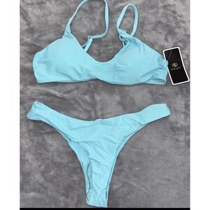 SherryDC Bikini Set Womens Small Light Blue Triangle Top Thong Bottom NWT